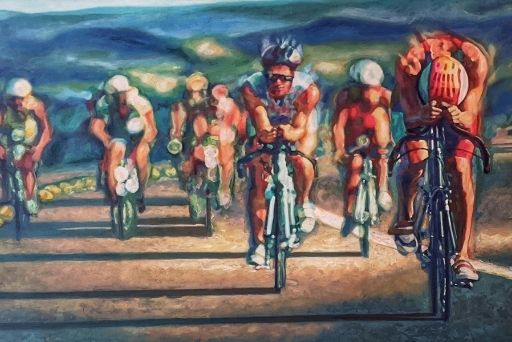 painting of biking in kona for the ironman race