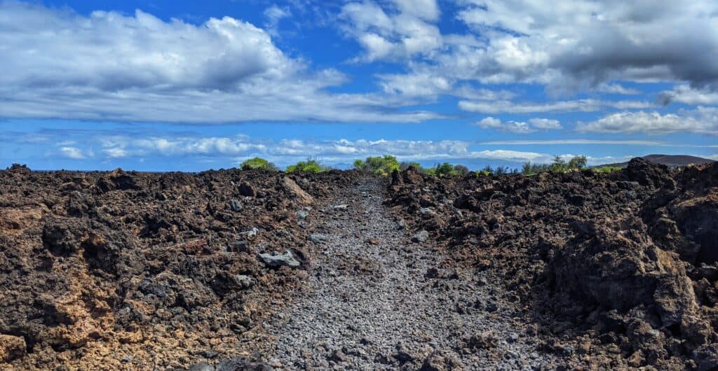 a'a lava path on the way to makalawena beach