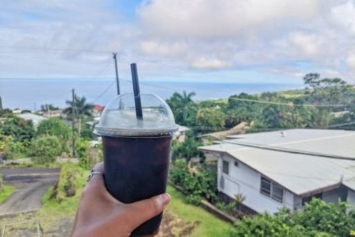 cafe florian is a traditional coffee cafe with a back deck with a semi-ocean view and can be a quick stop for things to do in captain cook hawaii