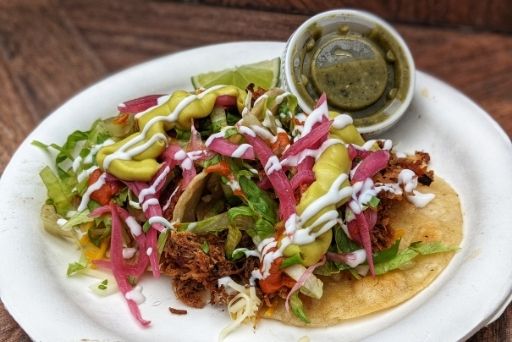 shaka tacoz has colorful tacos and is a locals favorite stop of things to do in captain cook hawaii