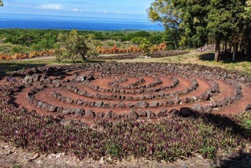 a prayer labyrinth at the botanical garden, a peaceful things to do in captain cook hawaii