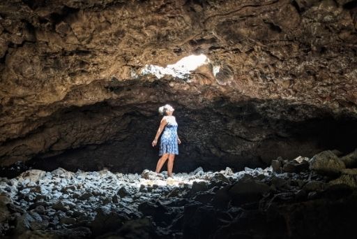 lava tube with skylight while hunting petroglyphs big island