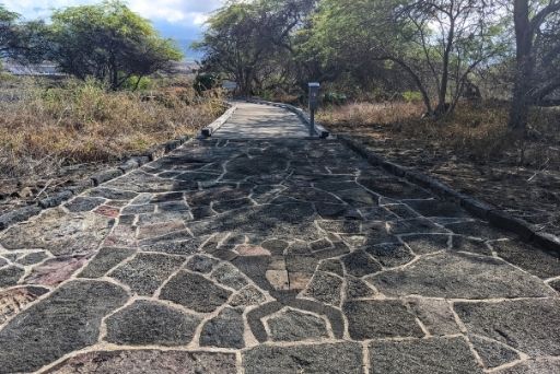 petroglyph mosaic on the boardwalk for petroglyphs big island