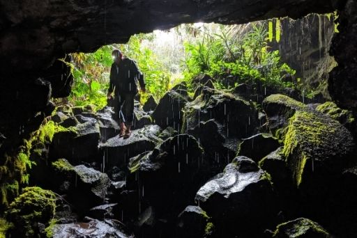 Michael hiking into Kaumana Caves
