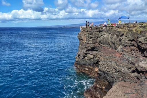South Point cliffs with people fishing at top