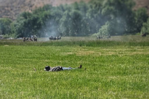 dead soldier after battle at civil war reenactment yakima