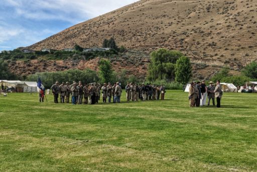 confederate troops drilling at civil war reenactment yakima