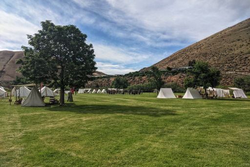 field of confederate camp tents at civil war reenactment yakima