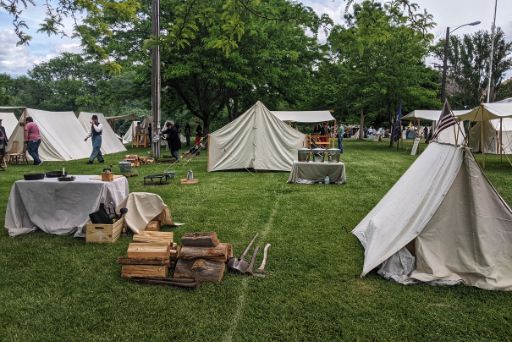 campsite in the shade for the union army at civil war reenactment yakima