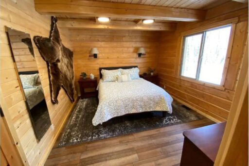 downstairs bedroom in the best Cabins for Rent in Wasilla