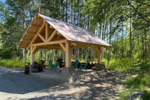 shared covered pavilion with firepit and bbq at the best Cabins for Rent in Wasilla