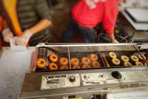 apple cider donuts being made
