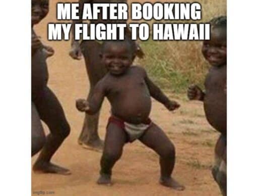 african baby dance meme "me after booking my flight to hawaii"