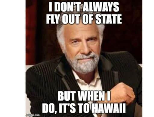 old man meme "i don't always fly out of state but when i do it's to hawaii"