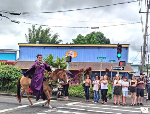 pa'u rider dressed in purple in merrie monarch parade