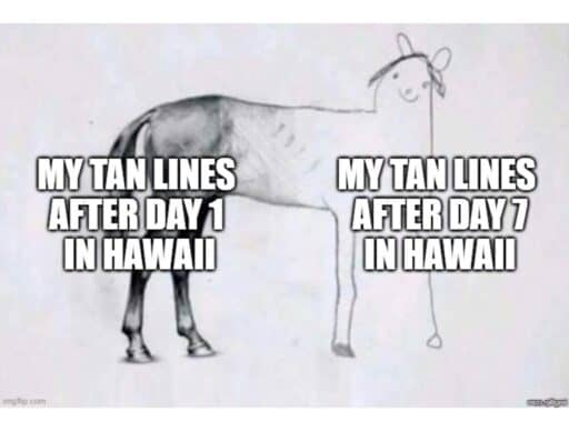 drawing meme "my tan lines after 1 and 7 days in hawaii"