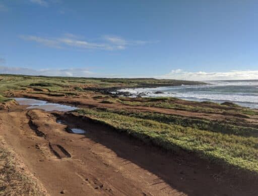 dirt road to green sand beach