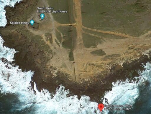 google map of actual location of the southernmost point in the us at south point hawaii