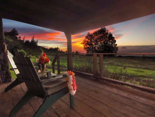 kohala lodge porch with sunset view