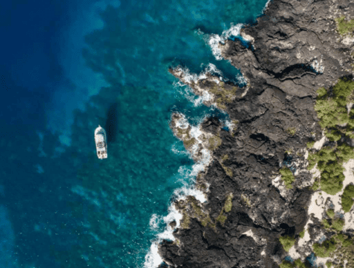 view of boat from above pawai bay snorkeling