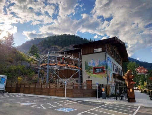 Leavenworth Adventure Park building front entrance with alpine coaster visible