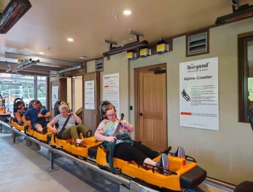 people loading up in the Leavenworth Adventure Park alpine coaster cars
