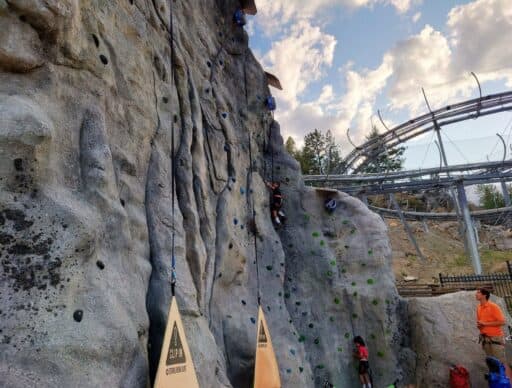 Leavenworth Adventure Park rock wall with alpine coaster in background