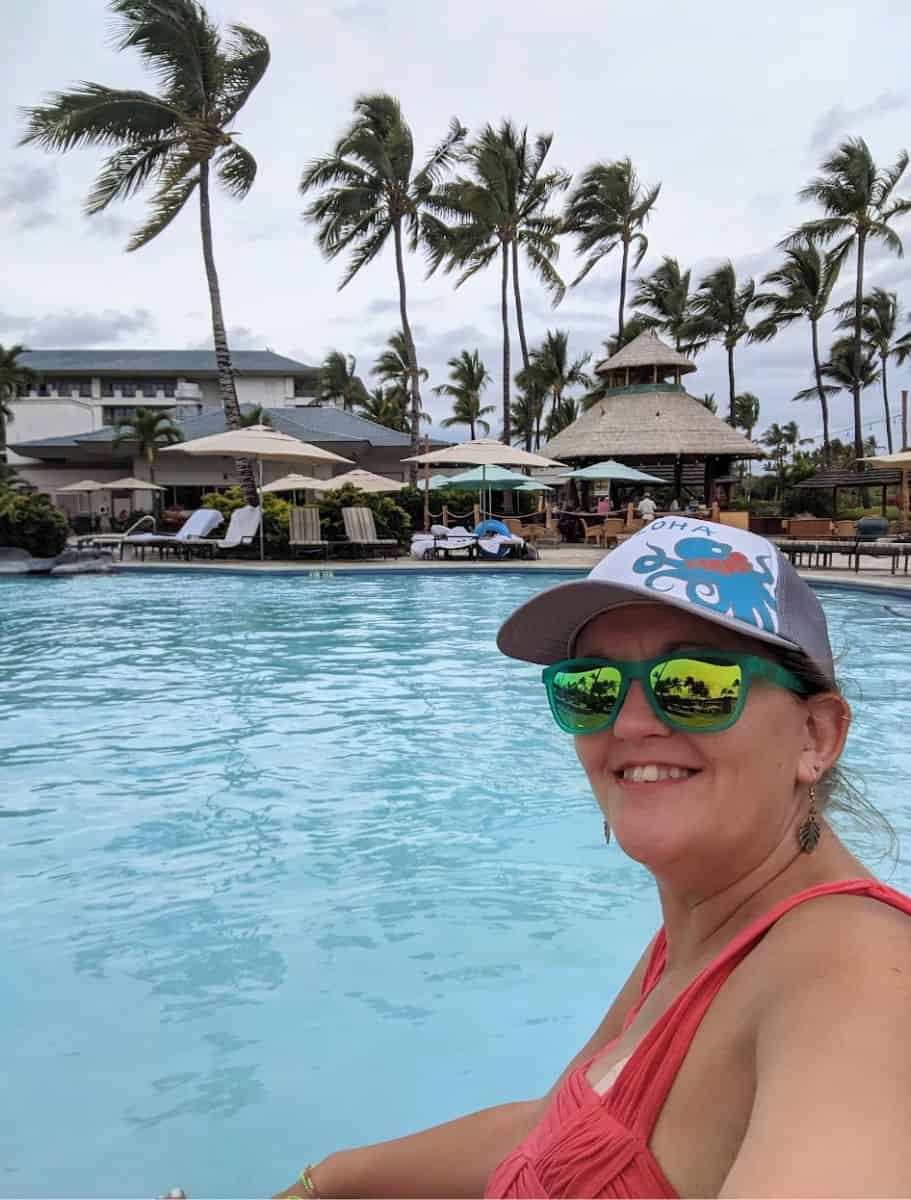 me at a resort pool in hawaii