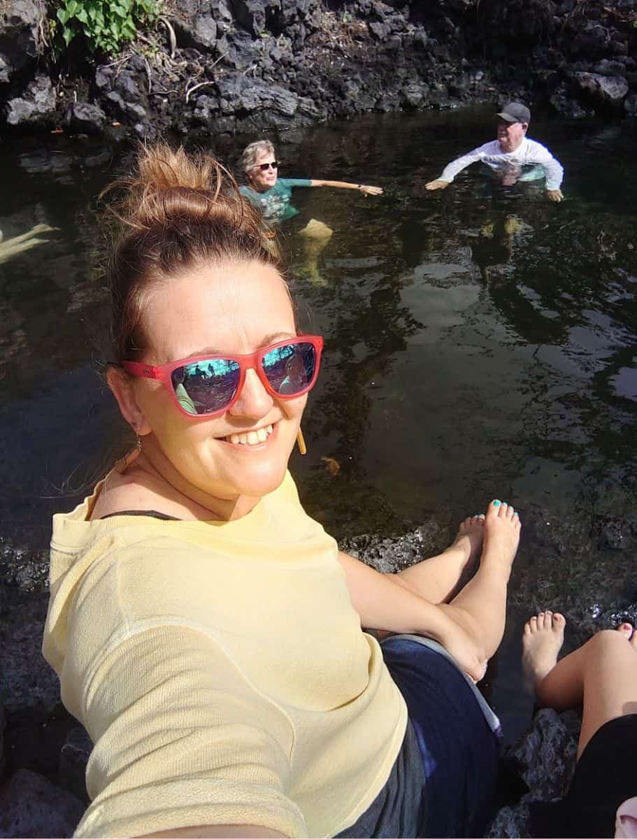 me soaking my feet in pohoiki hot springs