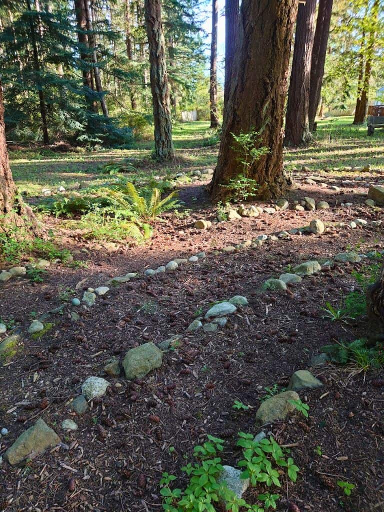 The clearest part of the rock-lined trail in the Island Labyrinth