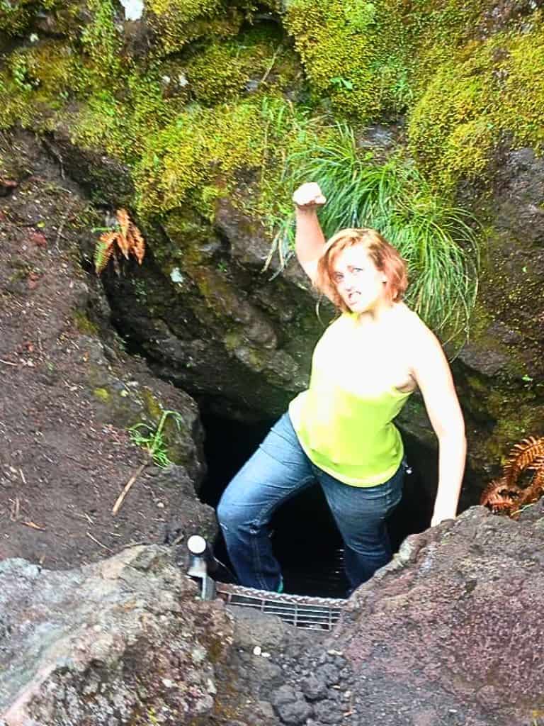 Me climbing the ladder out of Ape Cave