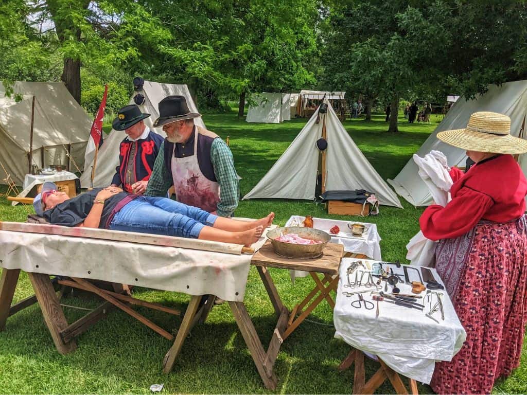Me lying on the gurney as the volunteer "amputee victim"