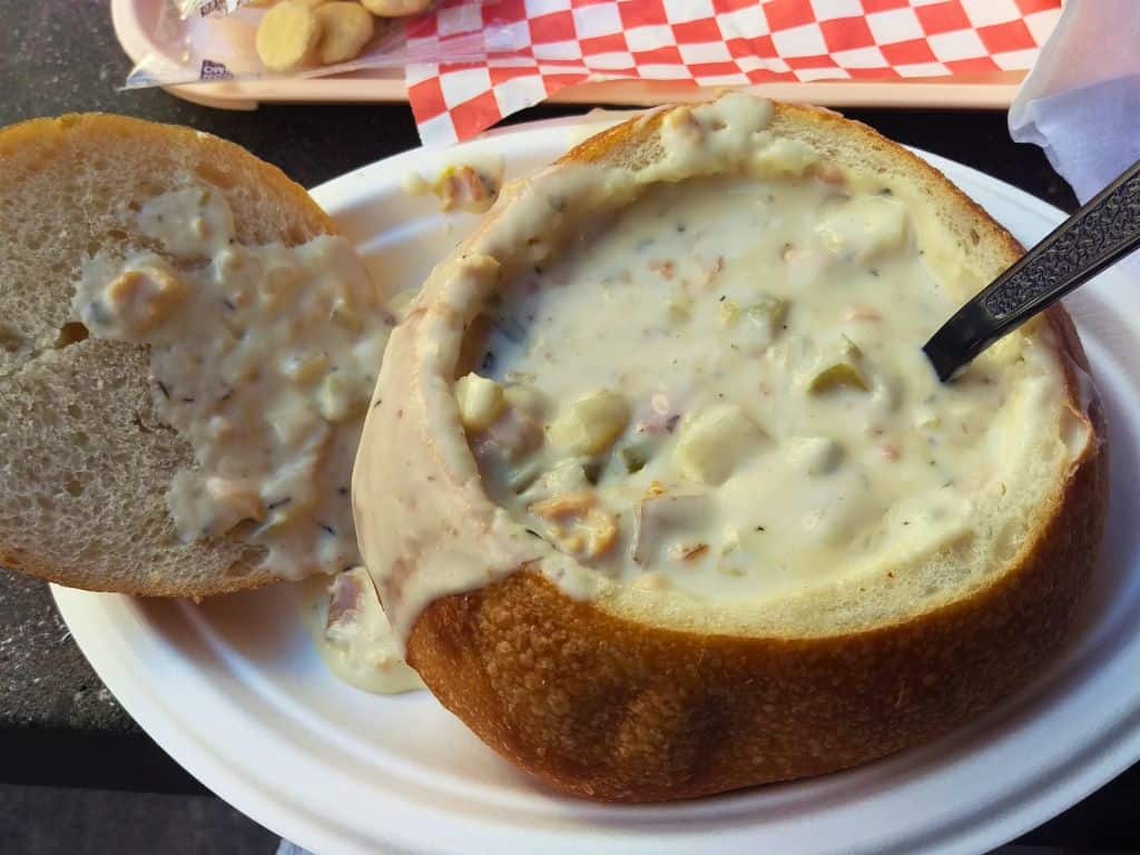 Clam chowder bread bowl from Pike Place Chowder