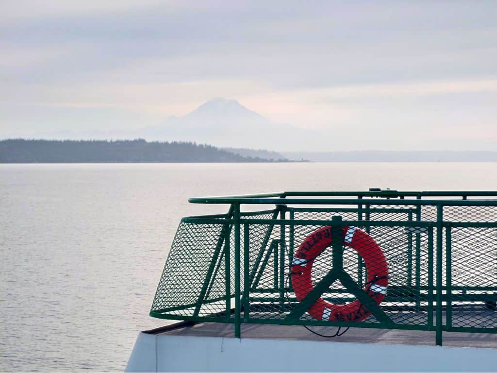 View of Mt Rainier from a Washington Ferry