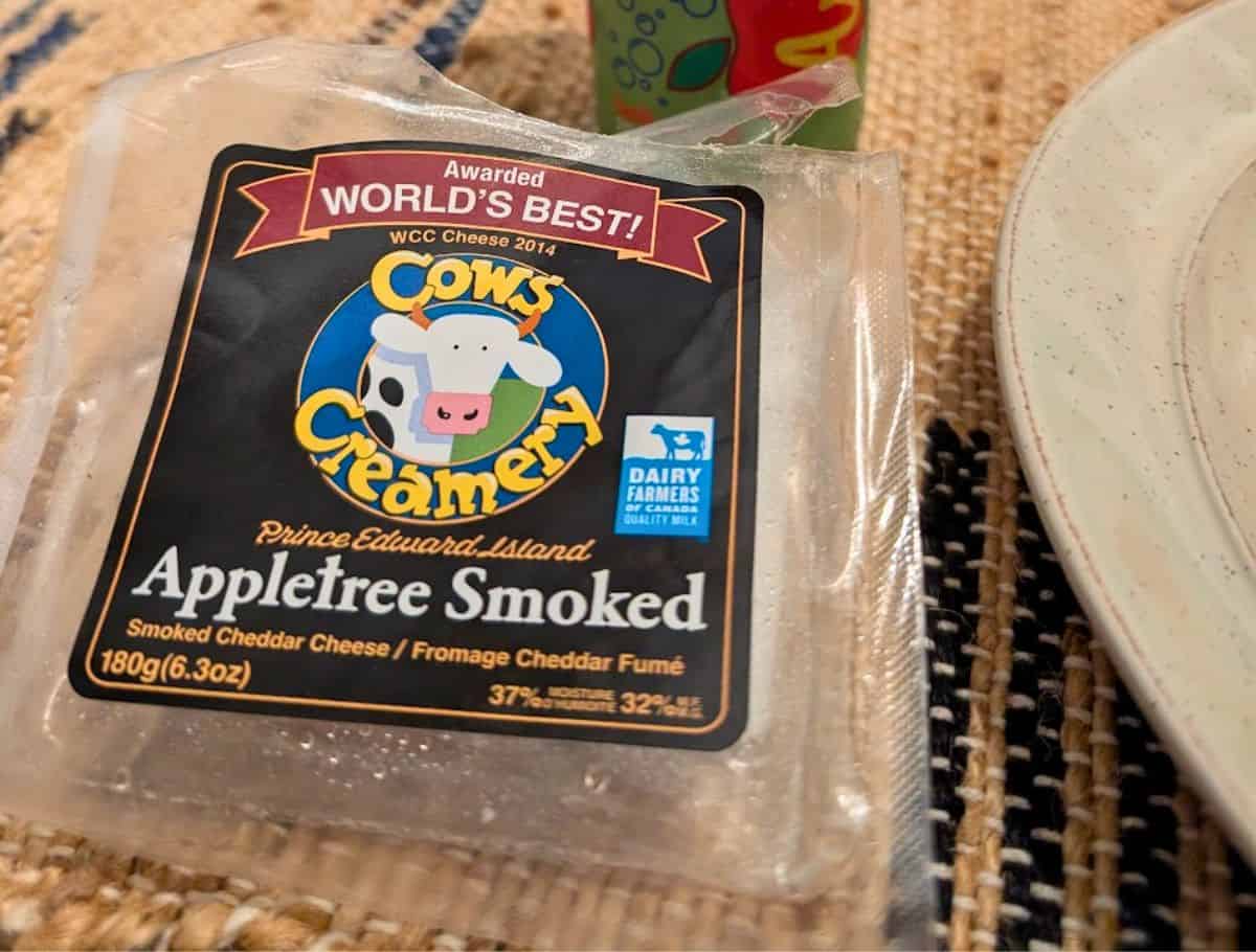empty wrapper of cow's creamery appletree smoked cheddar