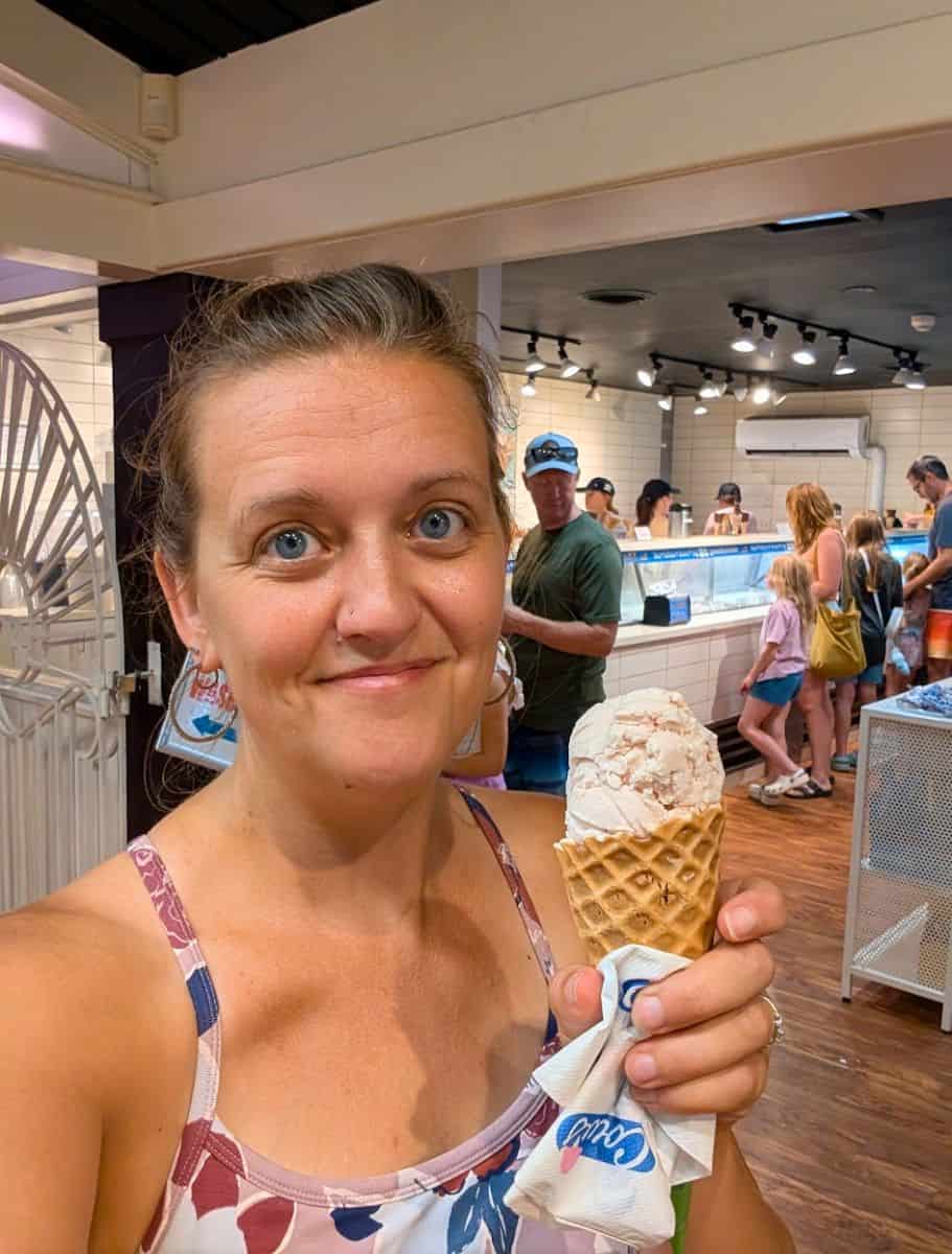 Me with cone of PEI strawberry ice cream from Cow's