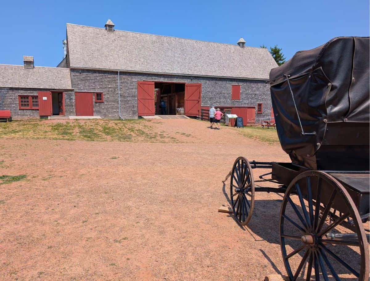 Green Gables Heritage Place barn with wagon in forground
