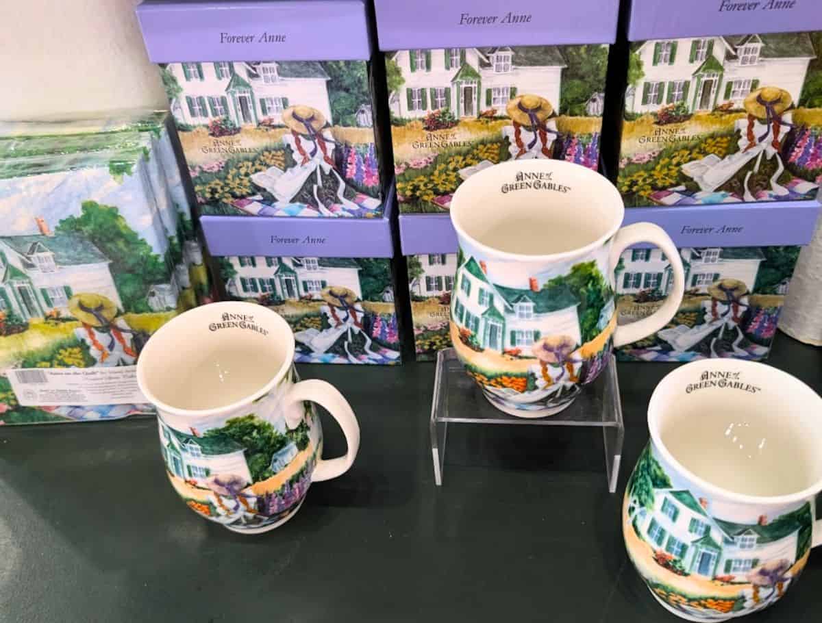 Anne mugs and napkins are Just some of the Anne souvenirs you'll find at the Green Gables Store