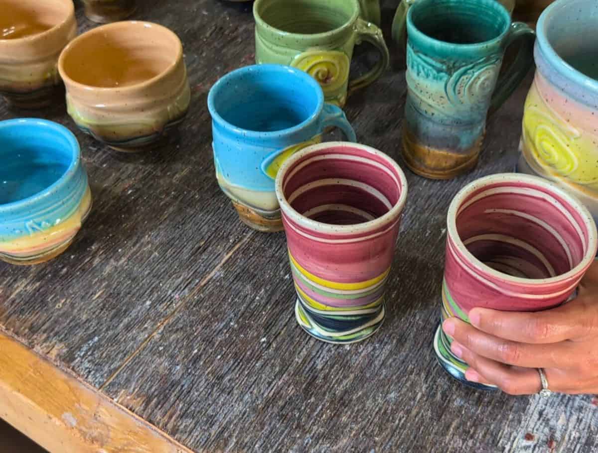 Robert McMillan's colorful pottery mugs