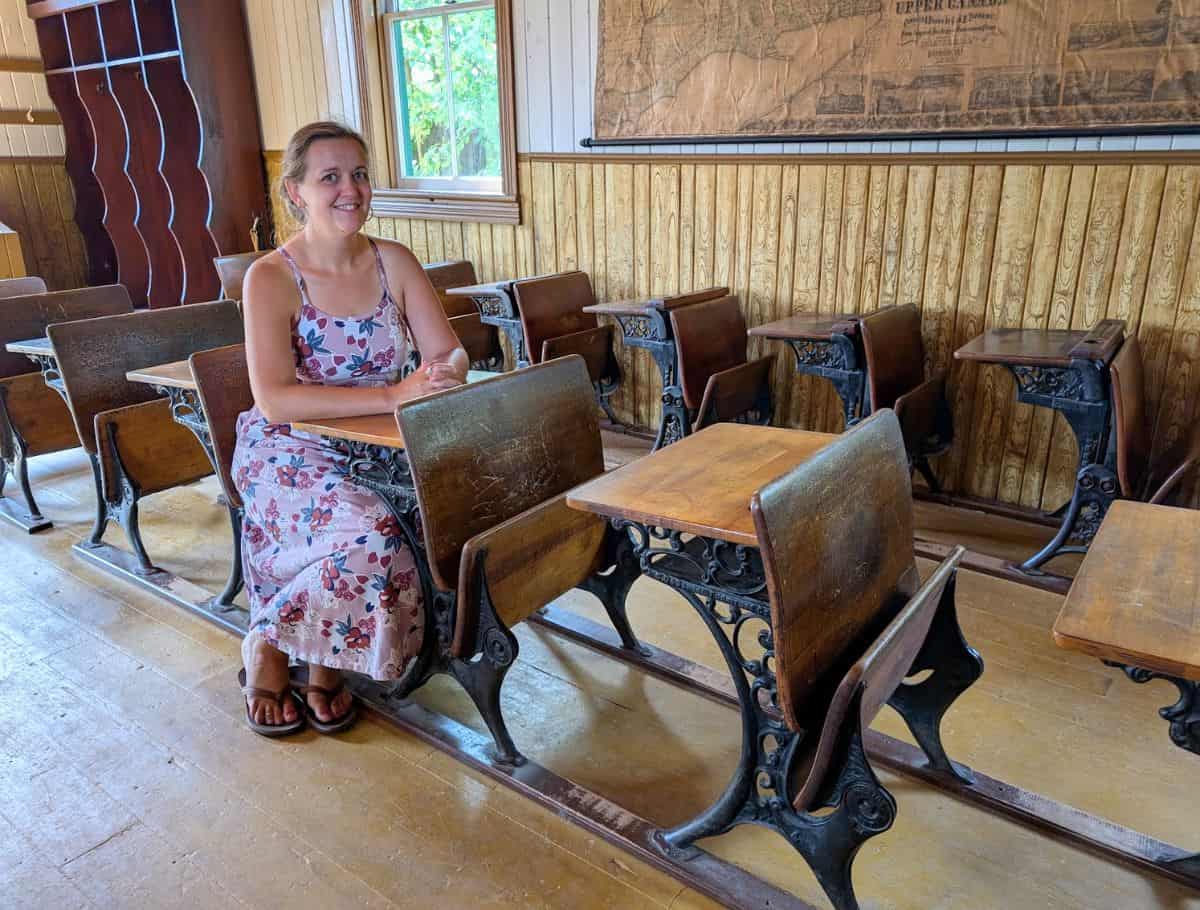I got exclusive permission to sit at the desks in the schoolhouse at simcoe county museum