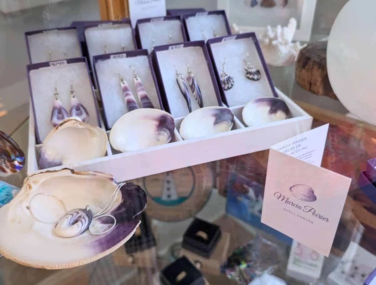 A sampling of jewelry found in Victoria made with purple and white shells